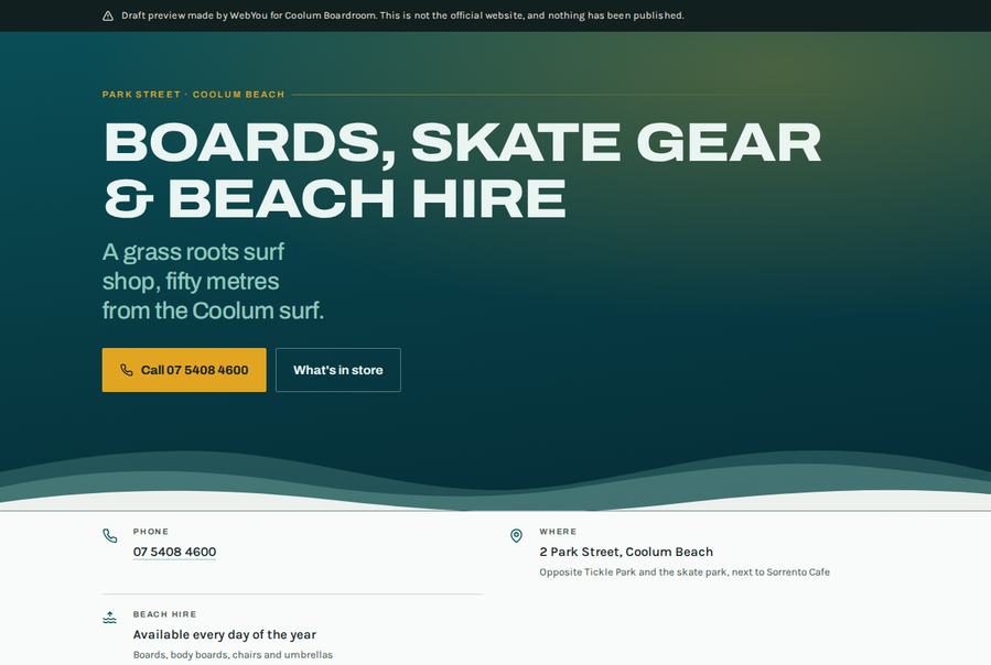Free sample homepage we built for Coolum Boardroom