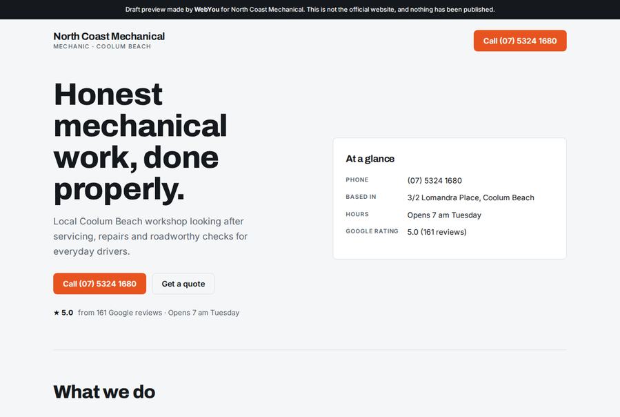 Free sample homepage we built for North Coast Mechanical
